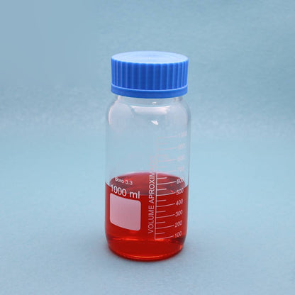 Reagent/media bottle with GL45 blue screw cap