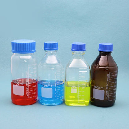 Reagent/media bottle with GL45 blue screw cap