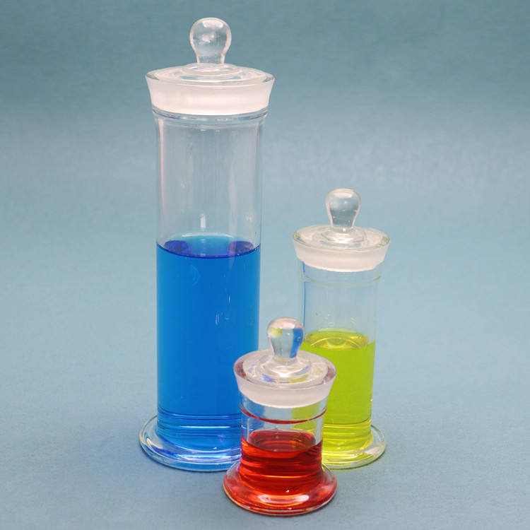 Round glass specimen jar/bottle with frosted glass stopper