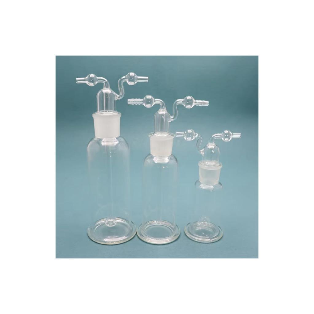 Glass gas wash bottle with stopper and inlet/outlet tubes