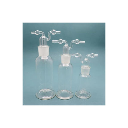 Glass gas wash bottle with stopper and inlet/outlet tubes