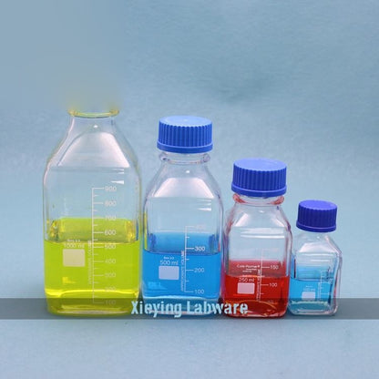 Square borosilicate glass GL45 screw cap media/reagent bottle