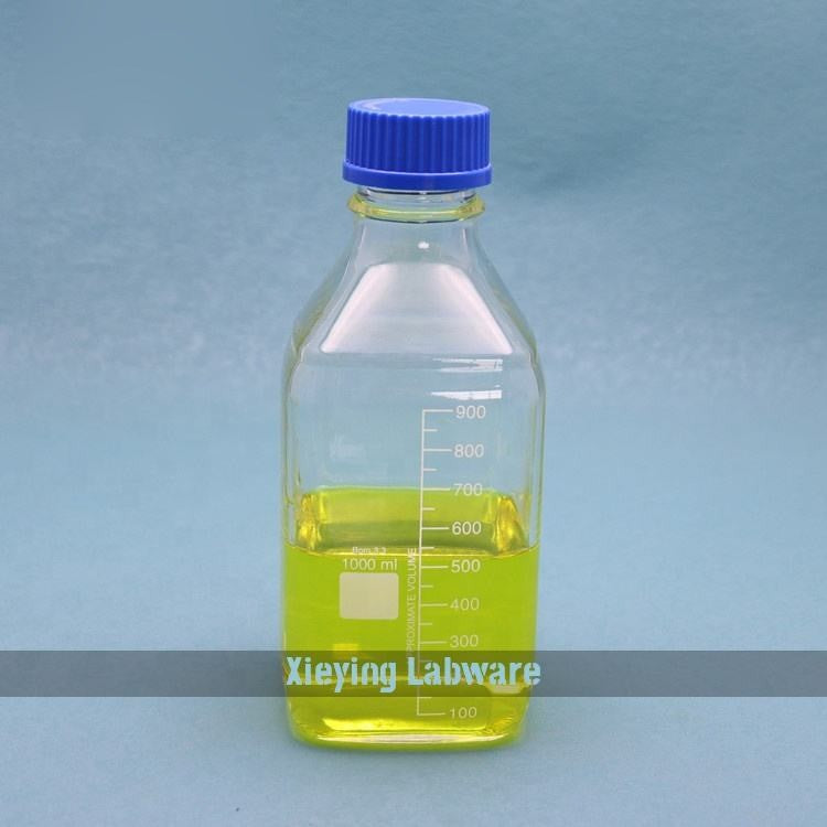 Square borosilicate glass GL45 screw cap media/reagent bottle