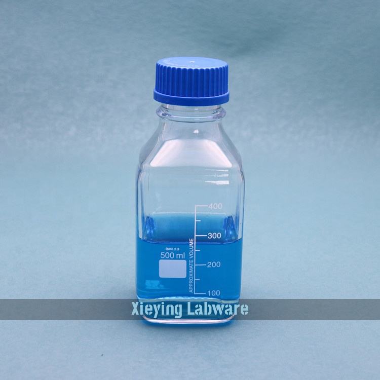 Square borosilicate glass GL45 screw cap media/reagent bottle