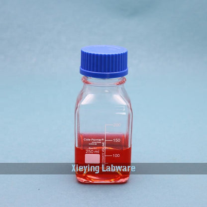 Square borosilicate glass GL45 screw cap media/reagent bottle