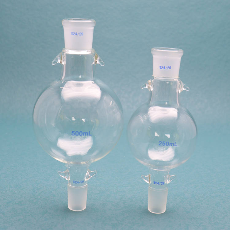 Two-neck round-bottom glass reagent/reaction bottle