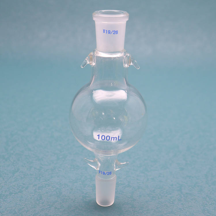 Two-neck round-bottom glass reagent/reaction bottle
