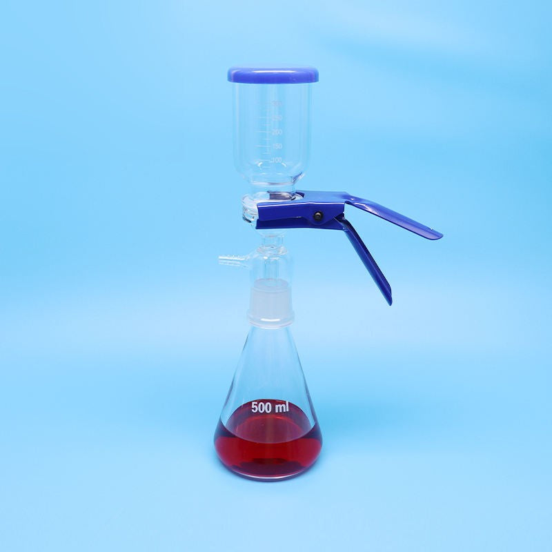 Glass solvent filtration components for vacuum filtration devices