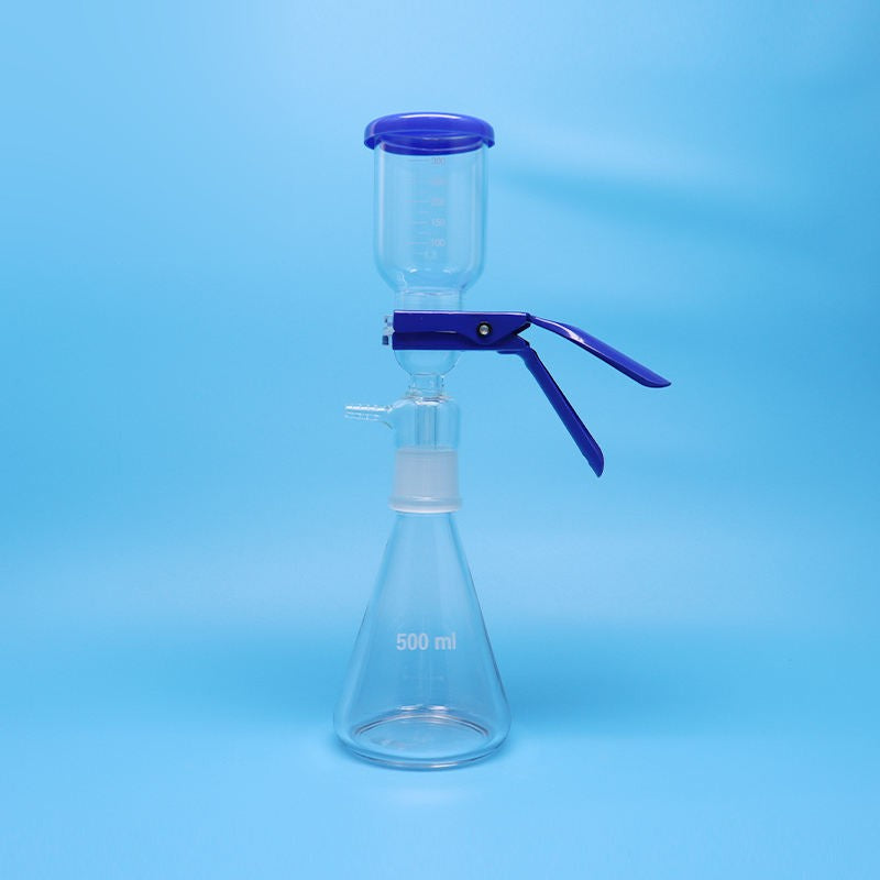 Glass solvent filtration components for vacuum filtration devices
