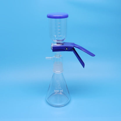 Glass solvent filtration components for vacuum filtration devices