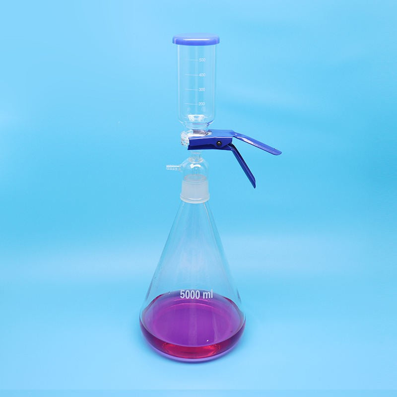 Laboratory chemical solvent glass filtration assemblies