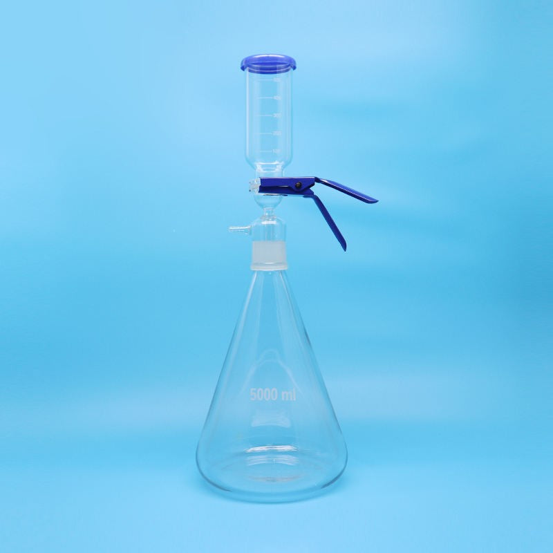 Laboratory chemical solvent glass filtration assemblies
