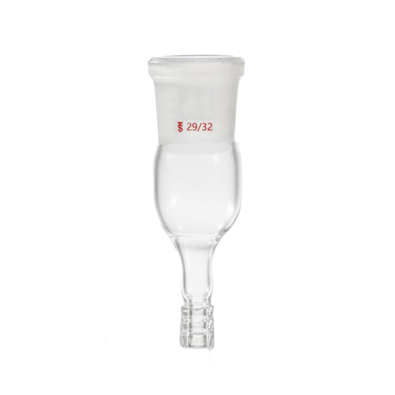 High borosilicate glass gas insertion adapter with straight inlet and outlet