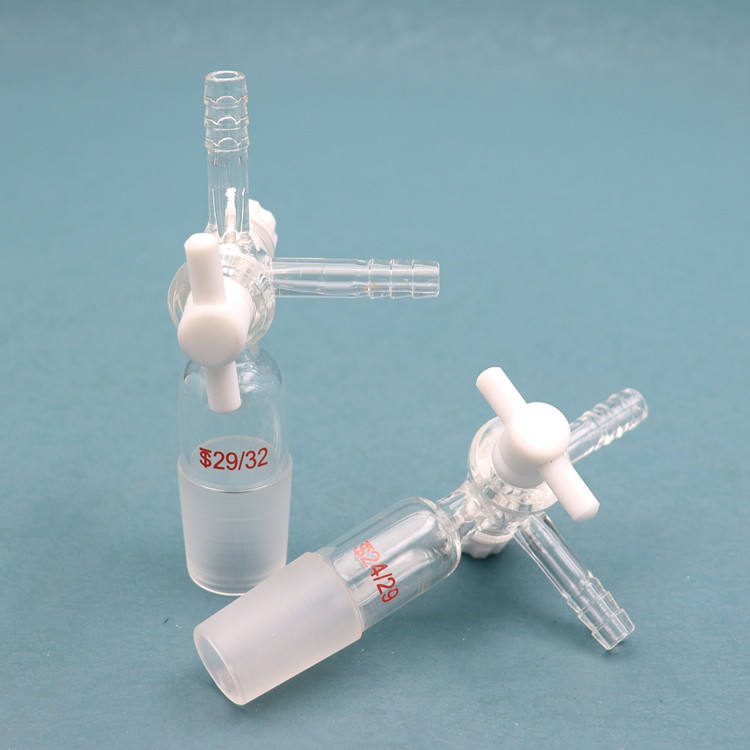 Borosilicate glass 3-way vacuum flow control adapter with stopcock and ground joints