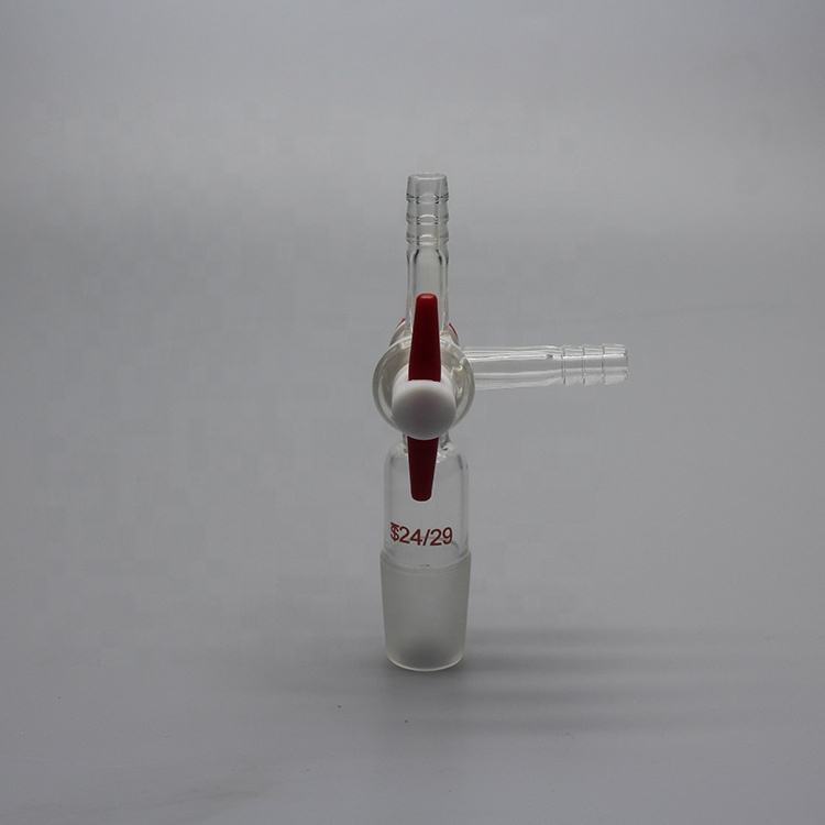 Borosilicate glass T-shape three-way adapter with PTFE stopcock