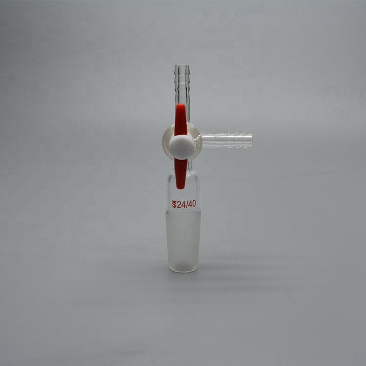 Borosilicate glass T-shape three-way adapter with PTFE stopcock