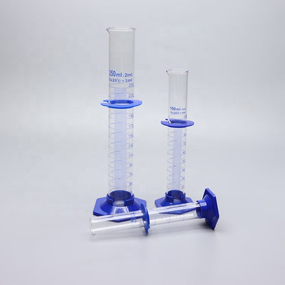Thick-walled Boro 3.3 glass graduated measuring cylinder with plastic hexagonal base