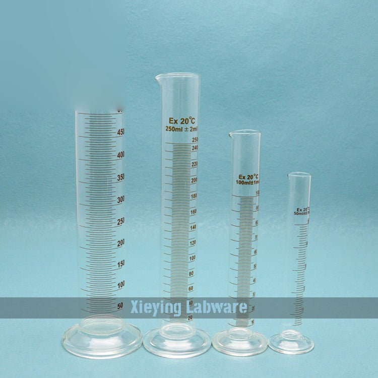 Thick-walled Boro 3.3 glass graduated measuring cylinder with spout and graduation