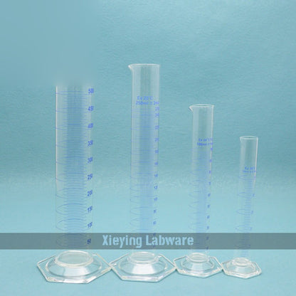 Thick-walled Boro 3.3 glass graduated measuring cylinder with spout and graduation