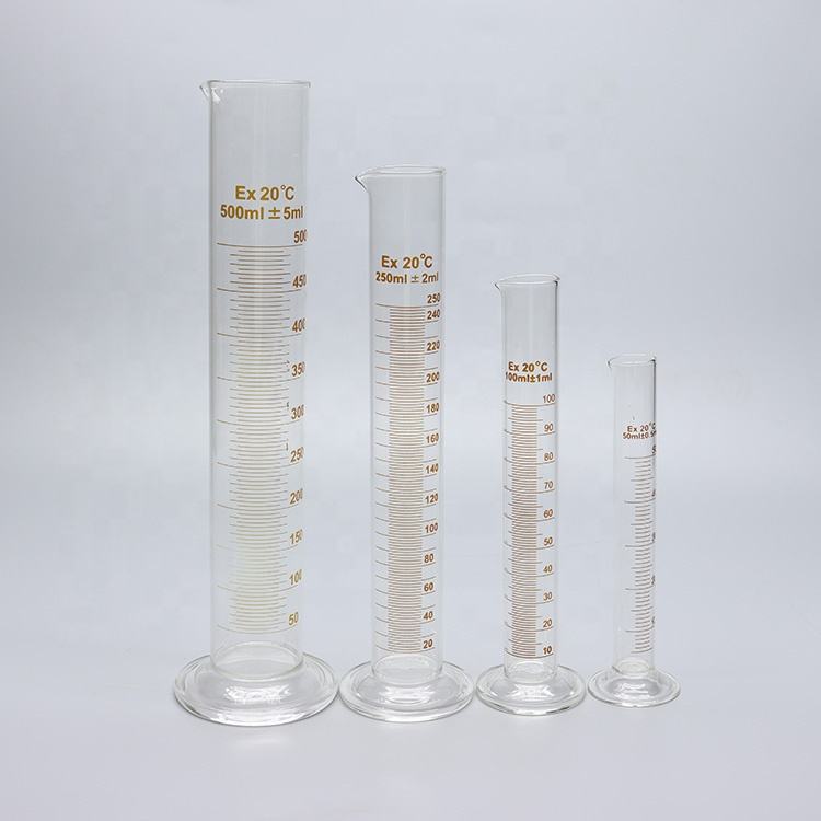 Borosilicate glass thick-walled graduated measuring cylinders with glass round base