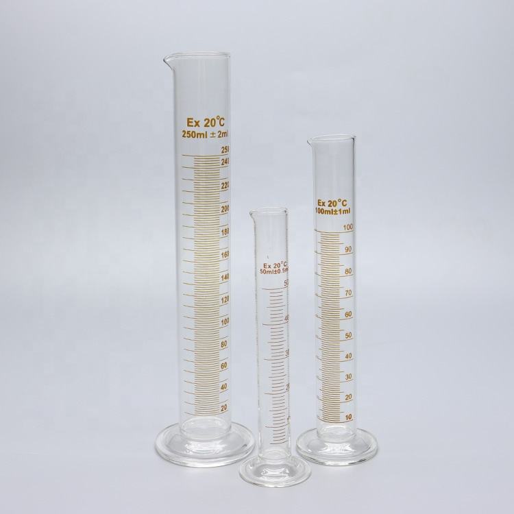 Borosilicate glass thick-walled graduated measuring cylinders with glass round base