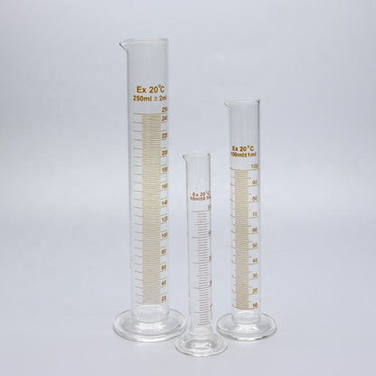 Borosilicate glass thick-walled graduated measuring cylinders with glass round base