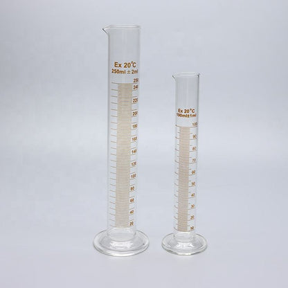Borosilicate glass thick-walled graduated measuring cylinders with glass round base