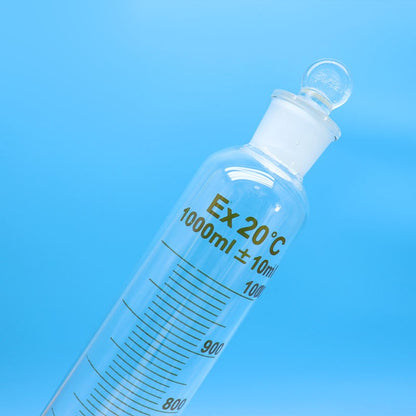 Borosilicate glass graduated measuring cylinder with stopper/plug and circular base