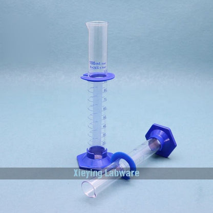 Borosilicate glass measuring cylinder with plastic hexagonal base and bumper guard