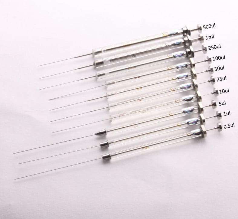 Microlitre syringe with cemented needle ,blunt tip, capacity 0.5 to 1000 ul