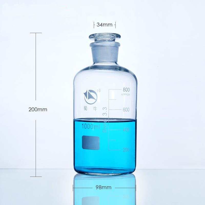 Narrow mouth bottle, clear glass, graduated, 60 ml to 20.000 ml