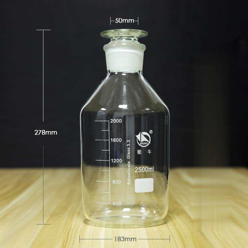 Narrow mouth bottle, clear glass, graduated, 60 ml to 20.000 ml