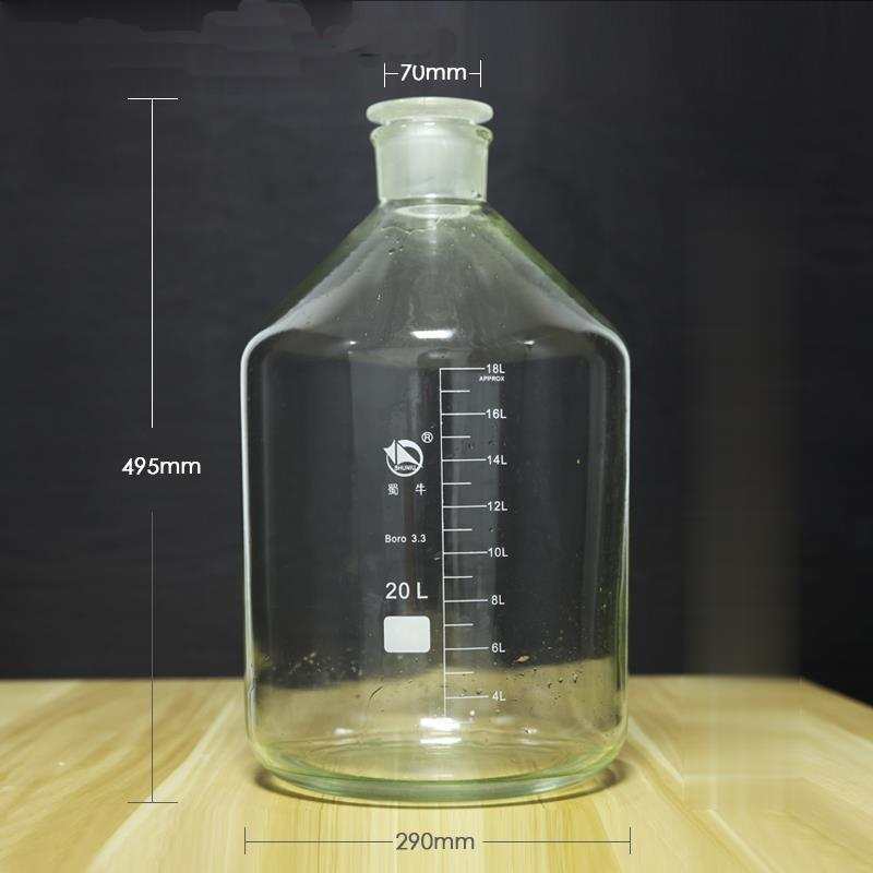 Narrow mouth bottle, clear glass, graduated, 60 ml to 20.000 ml