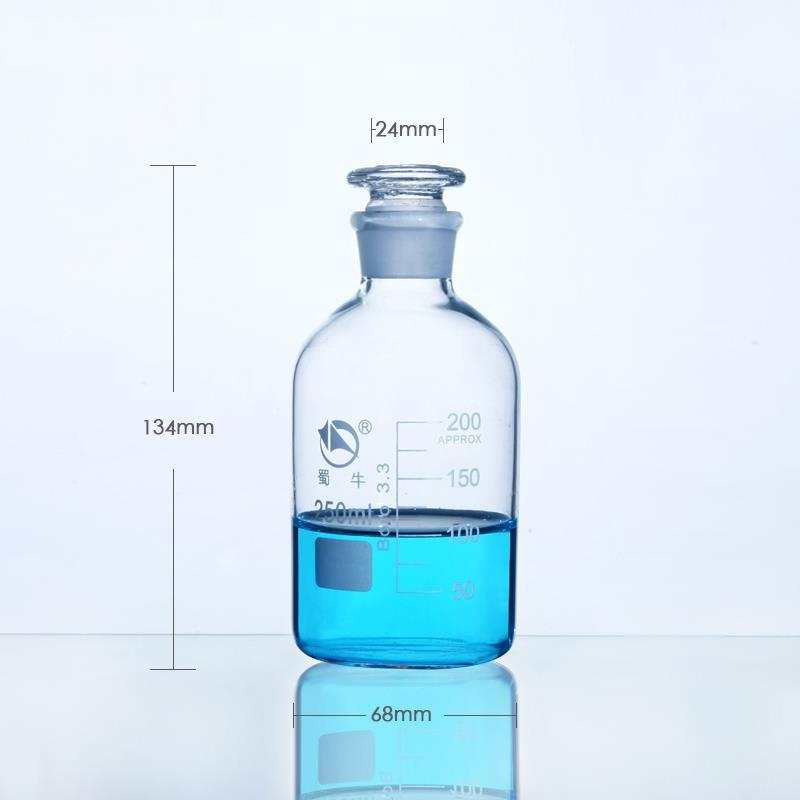 Narrow mouth bottle, clear glass, graduated, 60 ml to 20.000 ml