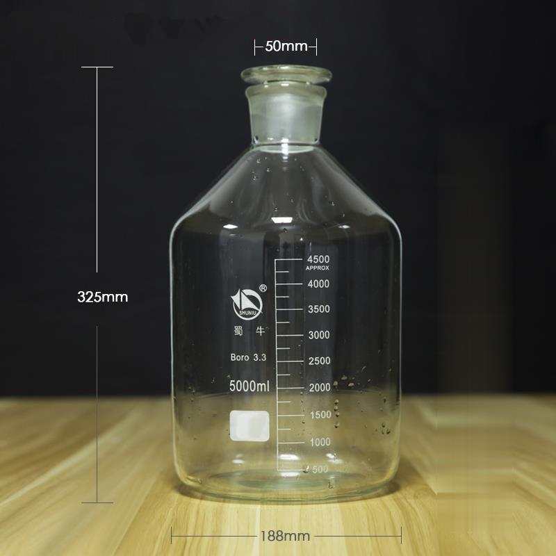 Narrow mouth bottle, clear glass, graduated, 60 ml to 20.000 ml
