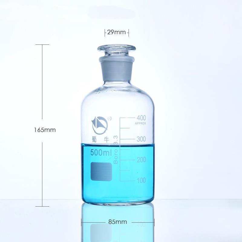 Narrow mouth bottle, clear glass, graduated, 60 ml to 20.000 ml