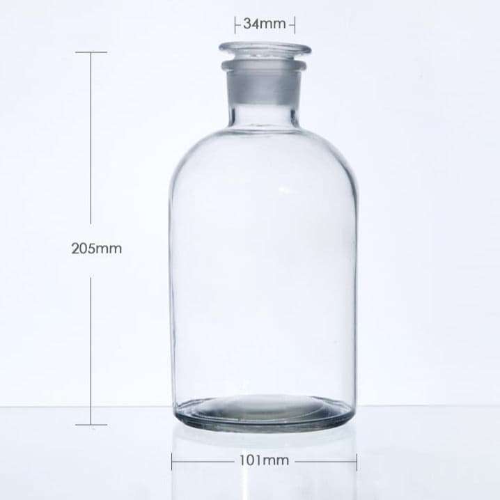 Narrow mouth bottle, clear glass, ungraduated, 30 ml to 1.000 ml