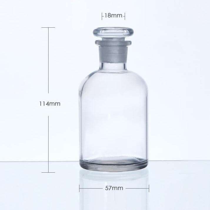 Narrow mouth bottle, clear glass, ungraduated, 30 ml to 1.000 ml