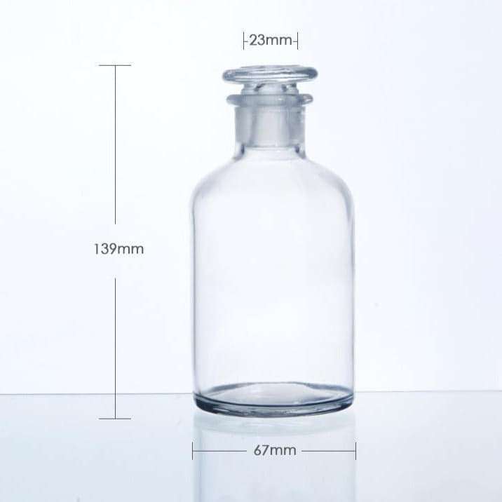 Narrow mouth bottle, clear glass, ungraduated, 30 ml to 1.000 ml