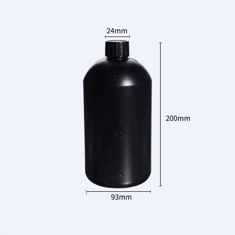 Narrow mouth bottles with screw cap, Plastic HDPE, black,capacity 250 ml to 1.000 ml