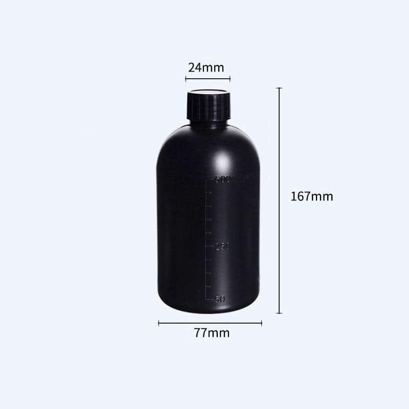 Narrow mouth bottles with screw cap, Plastic HDPE, black,capacity 250 ml to 1.000 ml