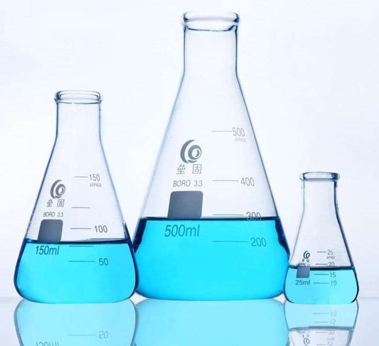 Narrow neck erlenmeyer flask, heavy duty, clear glass, 25 ml to 5.000 ml