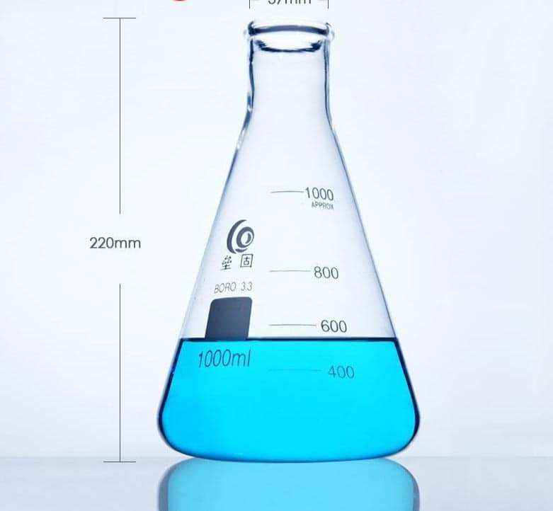 Narrow neck erlenmeyer flask, heavy duty, clear glass, 25 ml to 5.000 ml