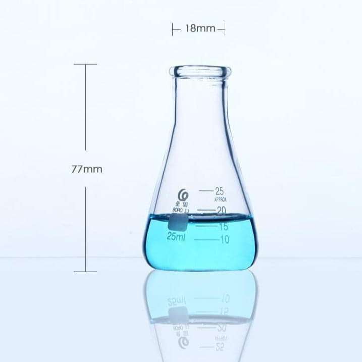 Narrow neck erlenmeyer flask, heavy duty, clear glass, 25 ml to 5.000 ml