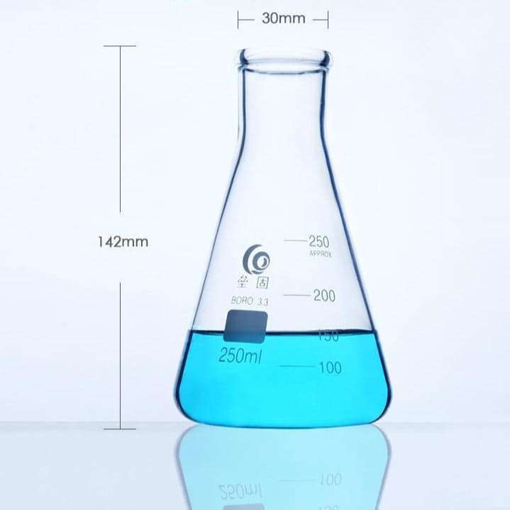 Narrow neck erlenmeyer flask, heavy duty, clear glass, 25 ml to 5.000 ml