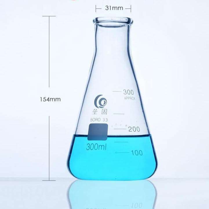 Narrow neck erlenmeyer flask, heavy duty, clear glass, 25 ml to 5.000 ml