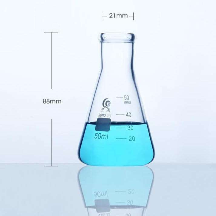 Narrow neck erlenmeyer flask, heavy duty, clear glass, 25 ml to 5.000 ml