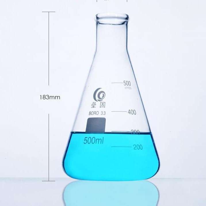 Narrow neck erlenmeyer flask, heavy duty, clear glass, 25 ml to 5.000 ml