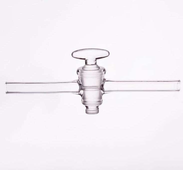 One-way tap with glass stopcock, hole diameter 2 to 8 mm