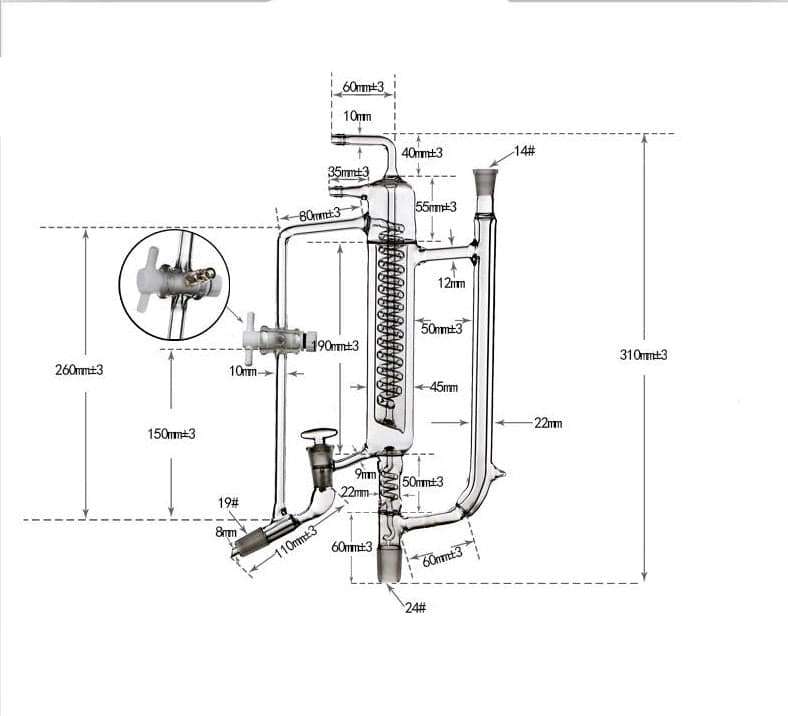 Reflux Distillation Head with Dimroth Coil, 2 Stopcocks